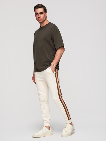 Ombre Clothing Férfi nadrág szegéllyel és bordázott szárral - krémszínű V3 P1519 Ombre Clothing