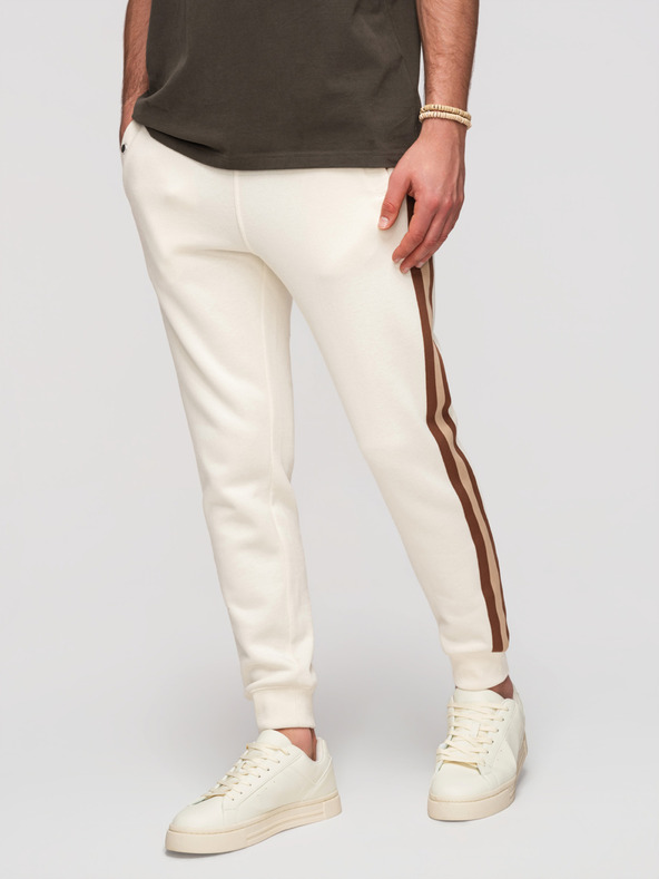 Ombre Clothing Férfi nadrág szegéllyel és bordázott szárral - krémszínű V3 P1519 Ombre Clothing