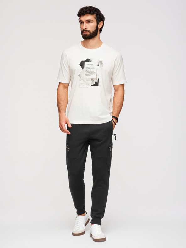 Ombre Clothing Férfi JOGGER nadrág kontrasztos betétekkel és combzsebbel - fekete V1 OM-PASK-0222 Ombre Clothing