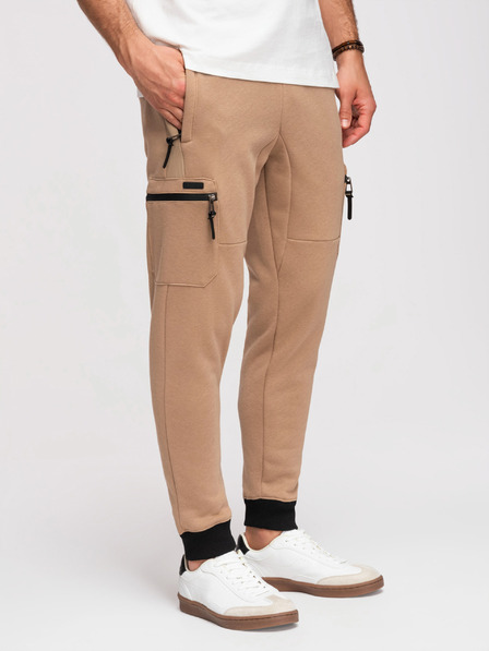 Ombre Clothing Férfi JOGGER nadrág combzsebbel és kontrasztos betétekkel - világosbarna V4 OM-PASK-0222 Ombre Clothing