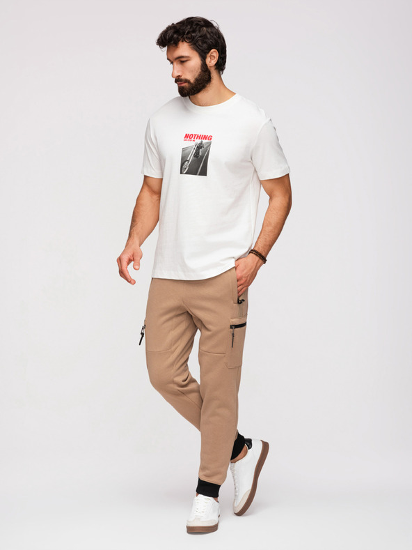 Ombre Clothing Férfi JOGGER nadrág combzsebbel és kontrasztos betétekkel - világosbarna V4 OM-PASK-0222 Ombre Clothing