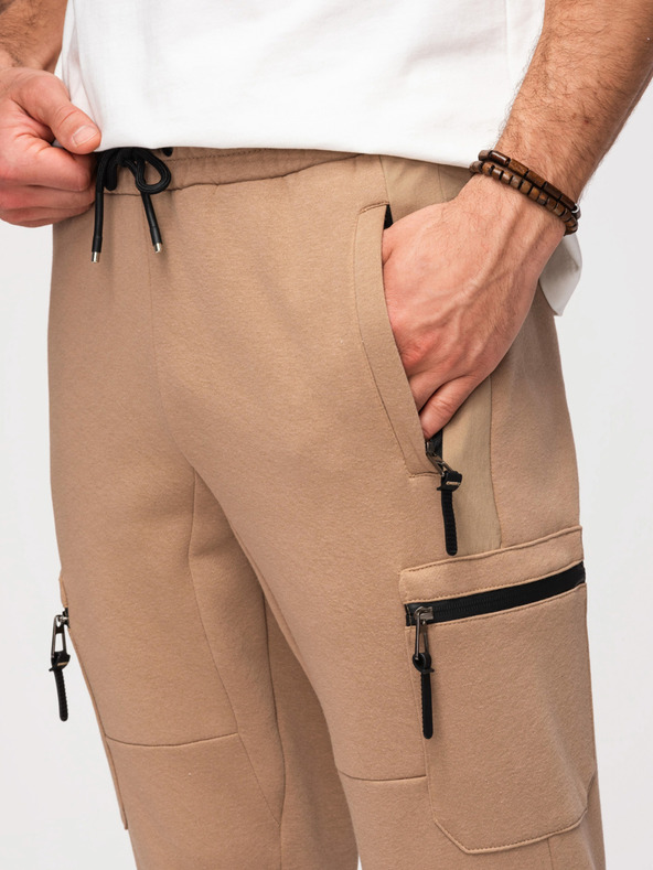 Ombre Clothing Férfi JOGGER nadrág combzsebbel és kontrasztos betétekkel - világosbarna V4 OM-PASK-0222 Ombre Clothing