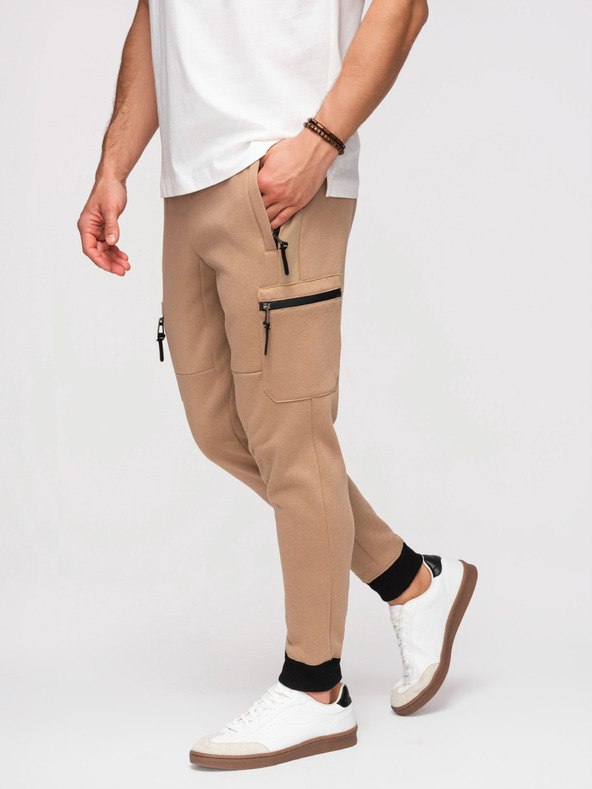 Ombre Clothing Férfi JOGGER nadrág combzsebbel és kontrasztos betétekkel - világosbarna V4 OM-PASK-0222 Ombre Clothing