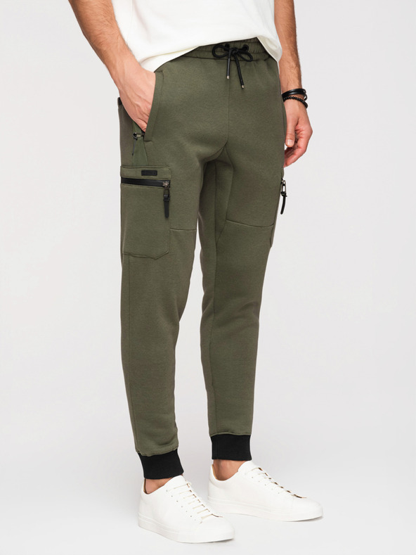 Ombre Clothing Férfi JOGGER nadrág combzsebbel és kontrasztos betétekkel - olivazöld V5 OM-PASK-0222 Ombre Clothing
