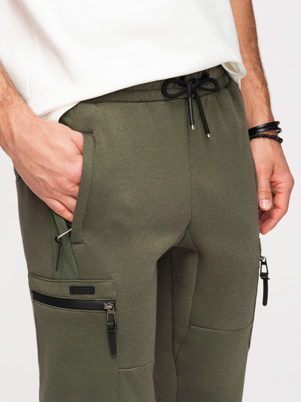 Ombre Clothing Férfi JOGGER nadrág combzsebbel és kontrasztos betétekkel - olivazöld V5 OM-PASK-0222 Ombre Clothing