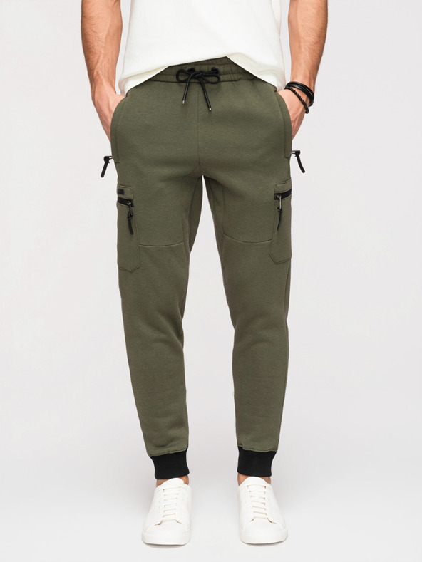 Ombre Clothing Férfi JOGGER nadrág combzsebbel és kontrasztos betétekkel - olivazöld V5 OM-PASK-0222 Ombre Clothing