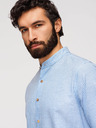 Ombre Clothing Férfi csíkos lenvászon ing álló gallérral - fehér és kék V2 OM-SHCS-0189 Ombre Clothing