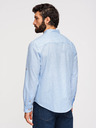 Ombre Clothing Férfi csíkos lenvászon ing álló gallérral - fehér és kék V2 OM-SHCS-0189 Ombre Clothing