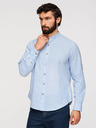 Ombre Clothing Férfi csíkos lenvászon ing álló gallérral - fehér és kék V2 OM-SHCS-0189 Ombre Clothing