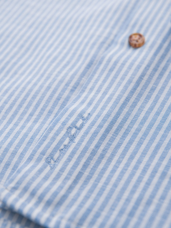 Ombre Clothing Férfi csíkos lenvászon ing álló gallérral - fehér és kék V2 OM-SHCS-0189 Ombre Clothing