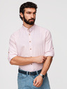Ombre Clothing Férfi csíkos lenvászon ing álló gallérral - fehér és rózsaszín V3 OM-SHCS-0189 Ombre Clothing