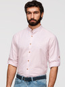 Ombre Clothing Férfi csíkos lenvászon ing álló gallérral - fehér és rózsaszín V3 OM-SHCS-0189 Ombre Clothing