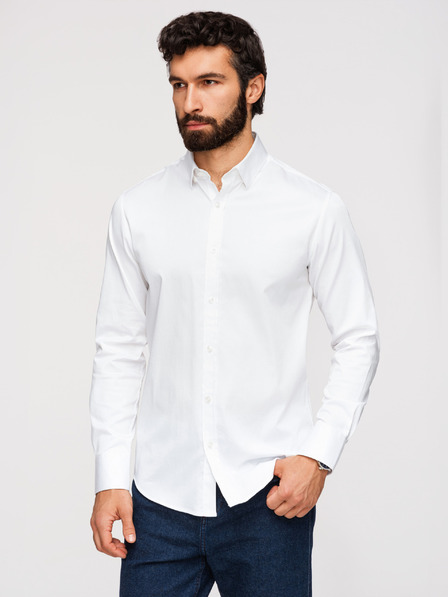 Ombre Clothing Férfi klasszikus SLIM FIT ing szatén szövetből - fehér V1 OM-SHOS-0211 Ombre Clothing