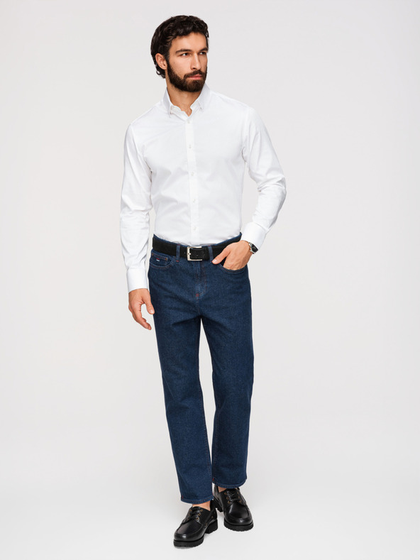 Ombre Clothing Férfi klasszikus SLIM FIT ing szatén szövetből - fehér V1 OM-SHOS-0211 Ombre Clothing