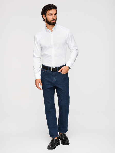 Ombre Clothing Férfi klasszikus SLIM FIT ing szatén szövetből - fehér V1 OM-SHOS-0211 Ombre Clothing