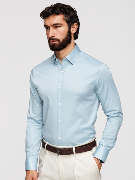 Ombre Clothing Férfi klasszikus SLIM FIT ing szatén szövetből - kék V2 OM-SHOS-0211 Ombre Clothing
