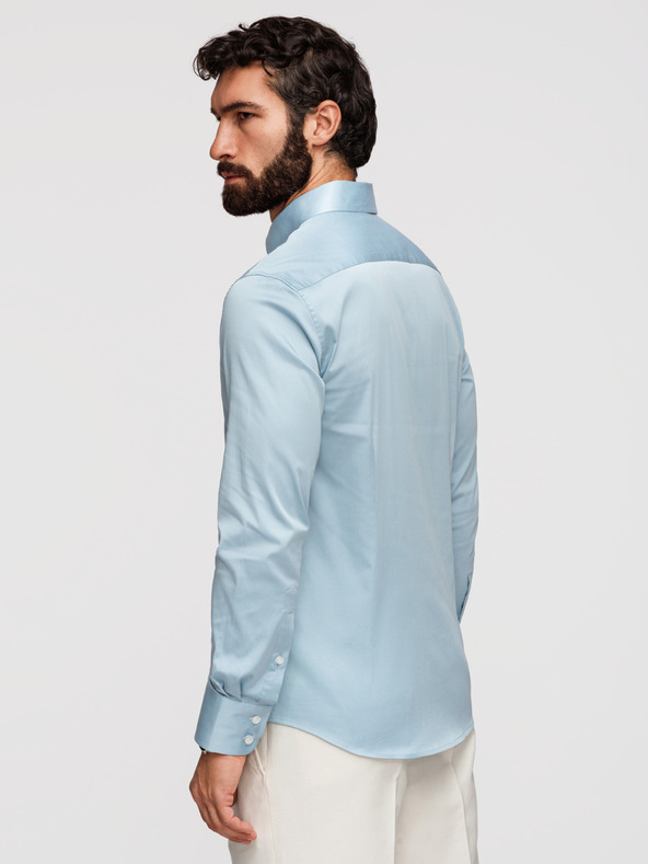 Ombre Clothing Férfi klasszikus SLIM FIT ing szatén szövetből - kék V2 OM-SHOS-0211 Ombre Clothing