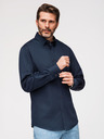 Ombre Clothing Férfi klasszikus SLIM FIT ing szatén szövetből - sötétkék V3 OM-SHOS-0211 Ombre Clothing
