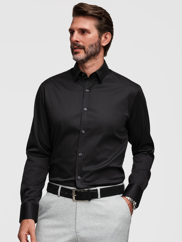 Ombre Clothing Klasszikus férfi SLIM FIT ing szatén szövetből - fekete V4 OM-SHOS-0211 Ombre Clothing