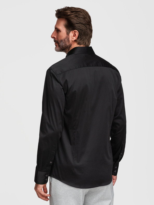 Ombre Clothing Klasszikus férfi SLIM FIT ing szatén szövetből - fekete V4 OM-SHOS-0211 Ombre Clothing