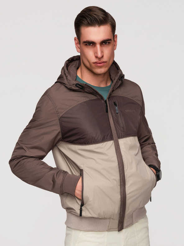 Ombre Clothing Férfi könnyű, színes, fleece sportdzseki bézs Ombre Ruházat Ombre Clothing