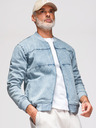Ombre Clothing Férfi denim bomberdzseki kőmosás hatású - világoskék V3 OM-JADJ-0163 Ombre Ruházat