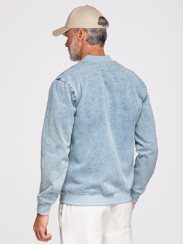 Ombre Clothing Férfi denim bomberdzseki kőmosás hatású - világoskék V3 OM-JADJ-0163 Ombre Ruházat