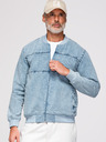 Ombre Clothing Férfi denim bomberdzseki kőmosás hatású - világoskék V3 OM-JADJ-0163 Ombre Ruházat