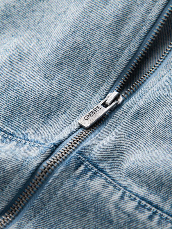 Ombre Clothing Férfi denim bomberdzseki kőmosás hatású - világoskék V3 OM-JADJ-0163 Ombre Ruházat