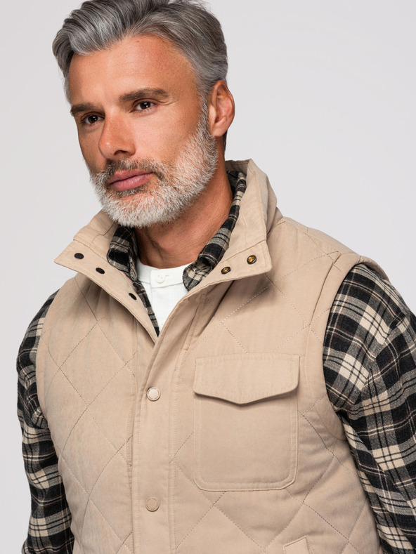 Ombre Clothing Férfi varrott mellény barackhatással - bézs V1 OM-JAVJ-0277 Ombre Clothing