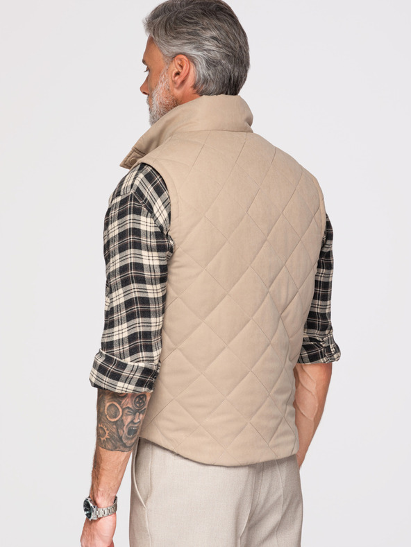 Ombre Clothing Férfi varrott mellény barackhatással - bézs V1 OM-JAVJ-0277 Ombre Clothing