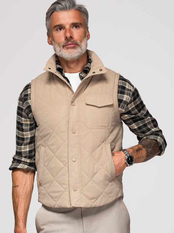 Ombre Clothing Férfi varrott mellény barackhatással - bézs V1 OM-JAVJ-0277 Ombre Clothing