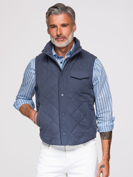 Ombre Clothing Férfi varrott ujjatlan dzseki barackhatással - sötétkék V2 OM-JAVJ-0277 Ombre Clothing