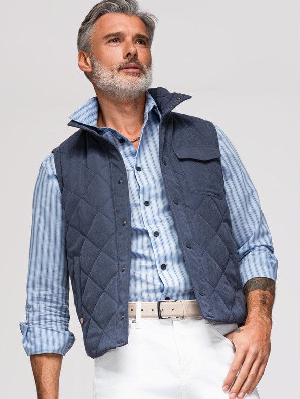 Ombre Clothing Férfi varrott ujjatlan dzseki barackhatással - sötétkék V2 OM-JAVJ-0277 Ombre Clothing