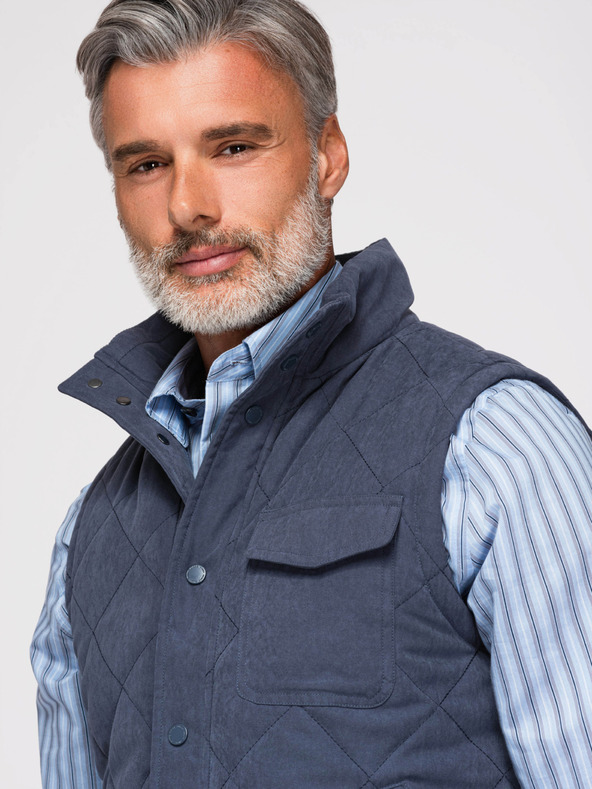 Ombre Clothing Férfi varrott ujjatlan dzseki barackhatással - sötétkék V2 OM-JAVJ-0277 Ombre Clothing