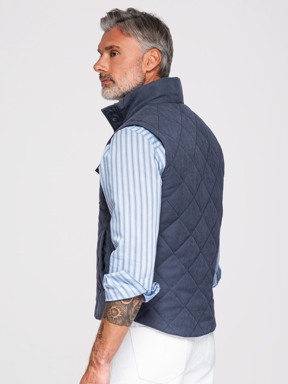 Ombre Clothing Férfi varrott ujjatlan dzseki barackhatással - sötétkék V2 OM-JAVJ-0277 Ombre Clothing