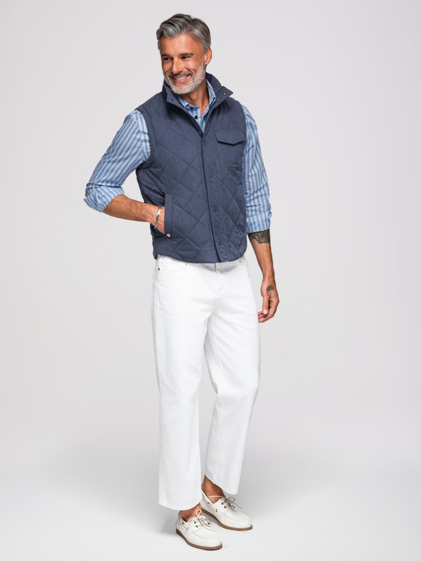 Ombre Clothing Férfi varrott ujjatlan dzseki barackhatással - sötétkék V2 OM-JAVJ-0277 Ombre Clothing