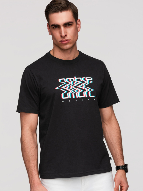 Ombre Clothing Férfi pamut póló ombré nyomattal - fekete V1 OM-TSPT-0286 Ombre Clothing