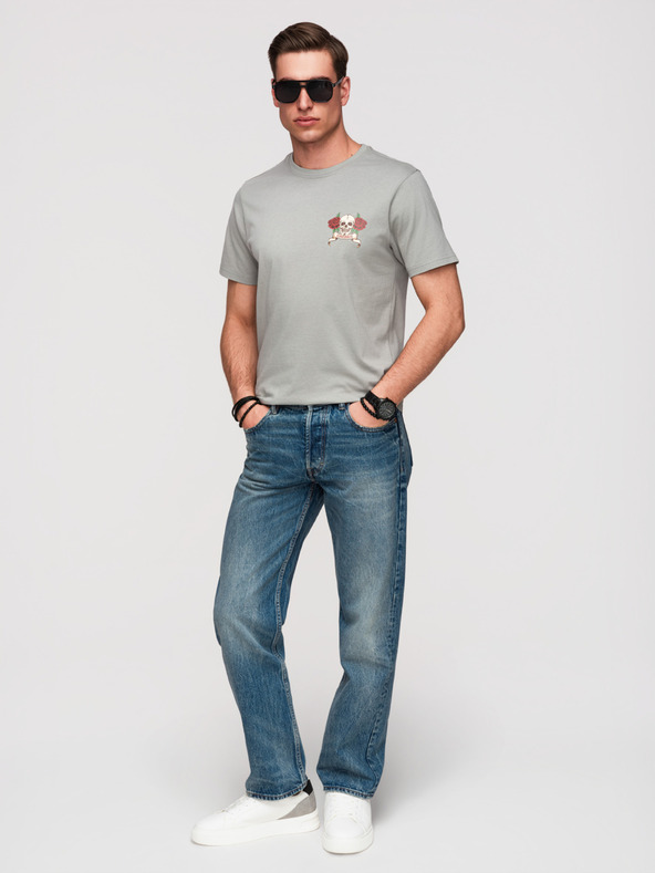 Ombre Clothing Férfi pamut póló regular fit vintage tetoválás nyomattal - szürke V1 OM-TSPT-0257 Ombre Clothing