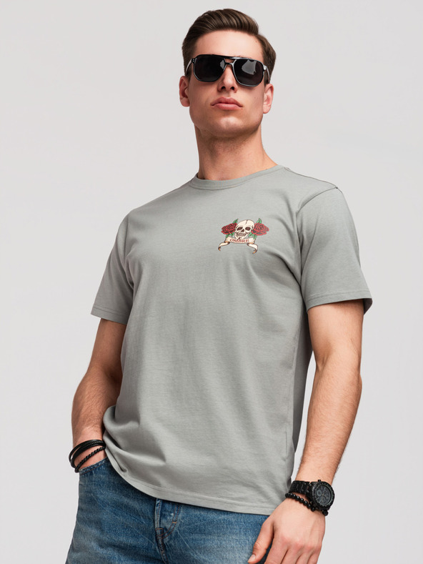 Ombre Clothing Férfi pamut póló regular fit vintage tetoválás nyomattal - szürke V1 OM-TSPT-0257 Ombre Clothing