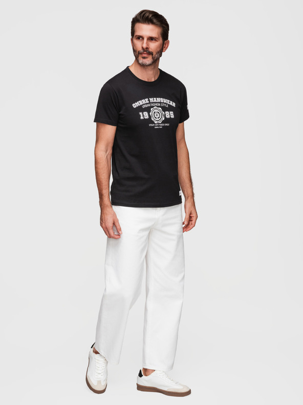 Ombre Clothing Férfi pamut póló College nyomattal - V2 black OM-TSPT-0269 Ombre Clothing