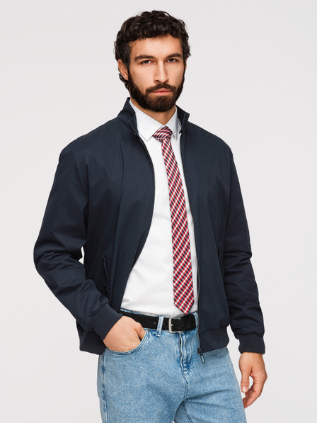Ombre Clothing Férfi Harrington kabát állónyakkal és kockás béléssel - sötét kék V2 OM-JANP-0326 Ombre Clothing