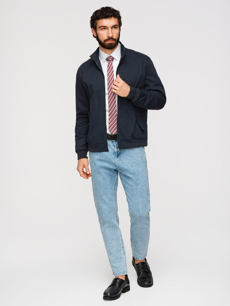 Ombre Clothing Férfi Harrington kabát állónyakkal és kockás béléssel - sötét kék V2 OM-JANP-0326 Ombre Clothing