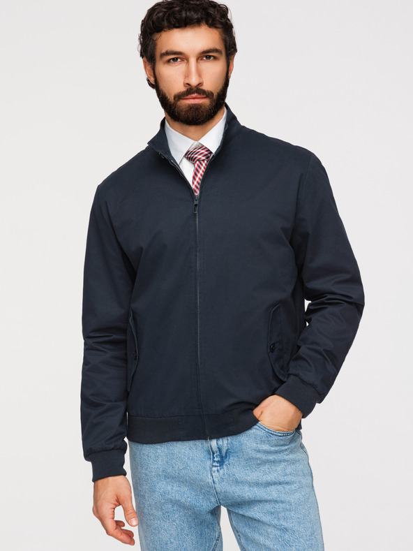 Ombre Clothing Férfi Harrington kabát állónyakkal és kockás béléssel - sötét kék V2 OM-JANP-0326 Ombre Clothing