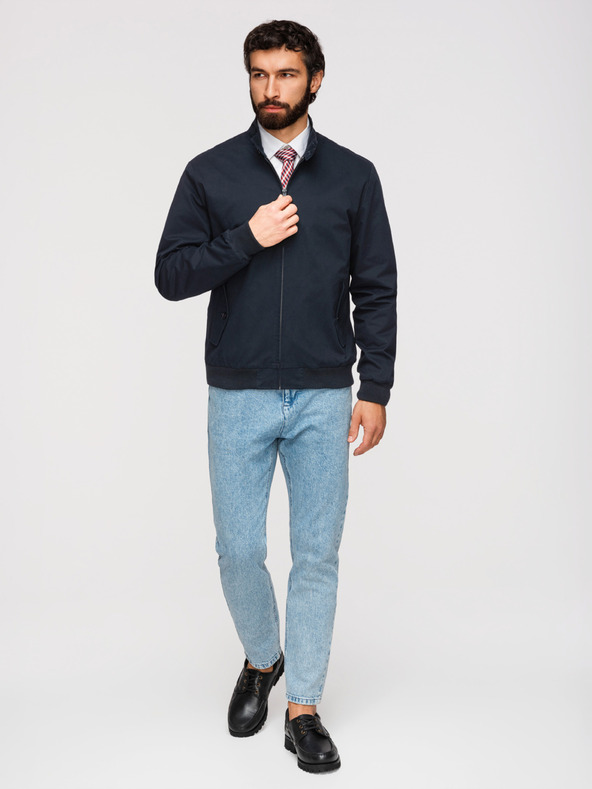 Ombre Clothing Férfi Harrington kabát állónyakkal és kockás béléssel - sötét kék V2 OM-JANP-0326 Ombre Clothing