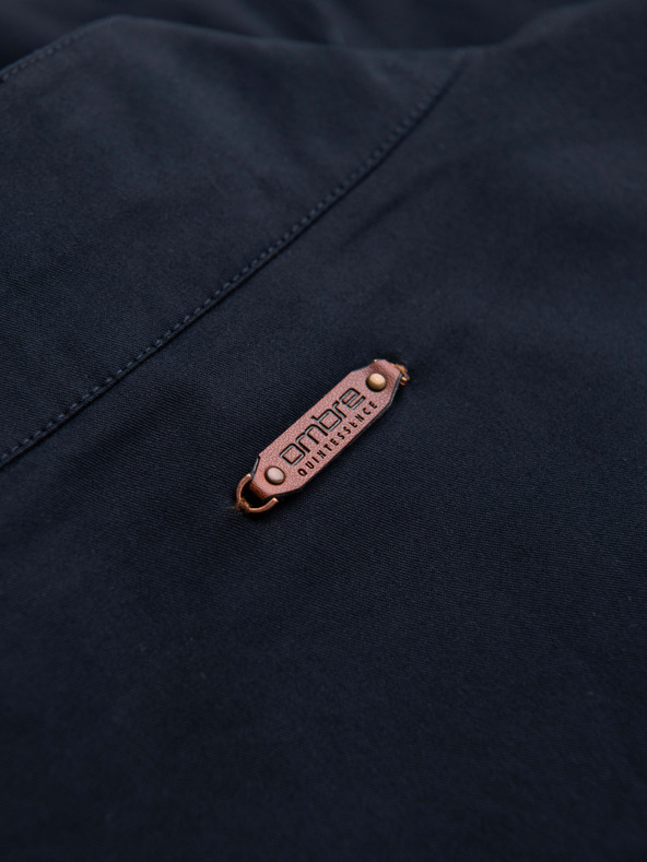 Ombre Clothing Férfi Harrington kabát állónyakkal és kockás béléssel - sötét kék V2 OM-JANP-0326 Ombre Clothing