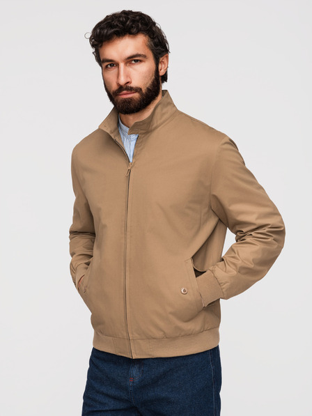 Ombre Clothing Férfi Harrington kabát állónyakkal és kockás béléssel - világos barna V5 OM-JANP-0326 Ombre Clothing