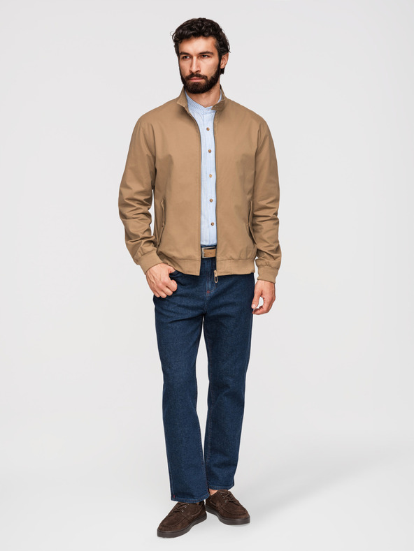 Ombre Clothing Férfi Harrington kabát állónyakkal és kockás béléssel - világos barna V5 OM-JANP-0326 Ombre Clothing