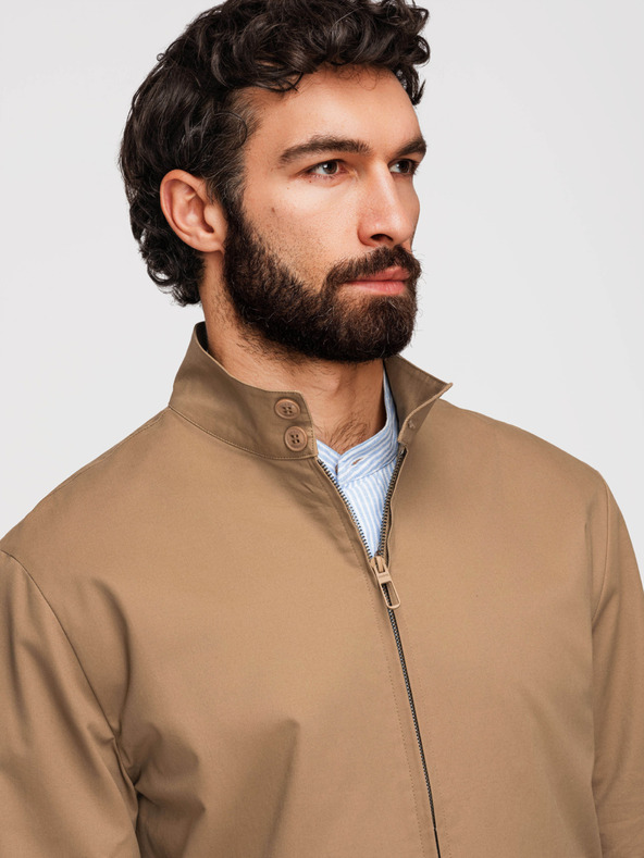 Ombre Clothing Férfi Harrington kabát állónyakkal és kockás béléssel - világos barna V5 OM-JANP-0326 Ombre Clothing