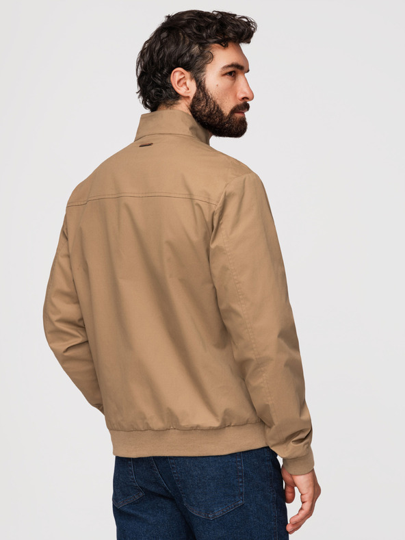 Ombre Clothing Férfi Harrington kabát állónyakkal és kockás béléssel - világos barna V5 OM-JANP-0326 Ombre Clothing